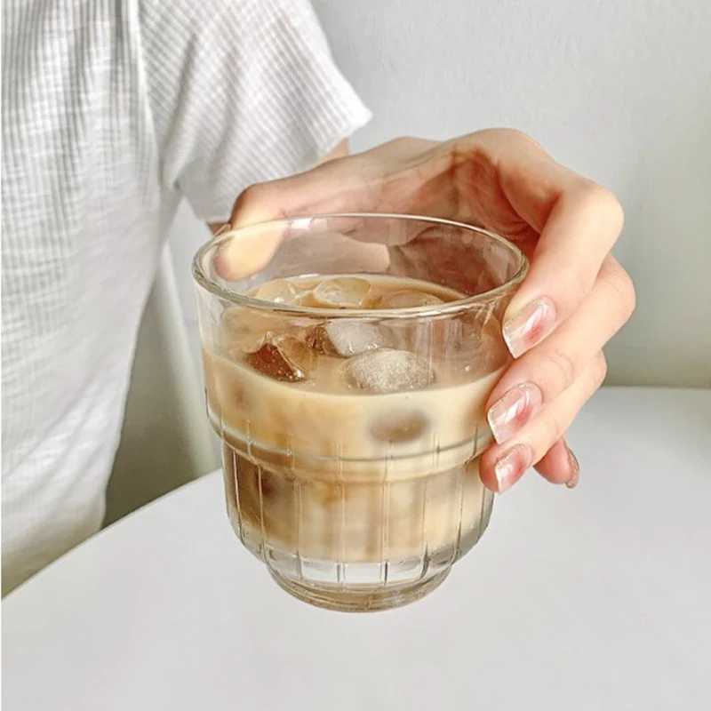 Juego de 2 tazas de café heladas americanas de vidrio creativo, taza transparente de Moca, caramelo, Macchiato, whisky, Brandy, licor, vasos de Bar, 250ml