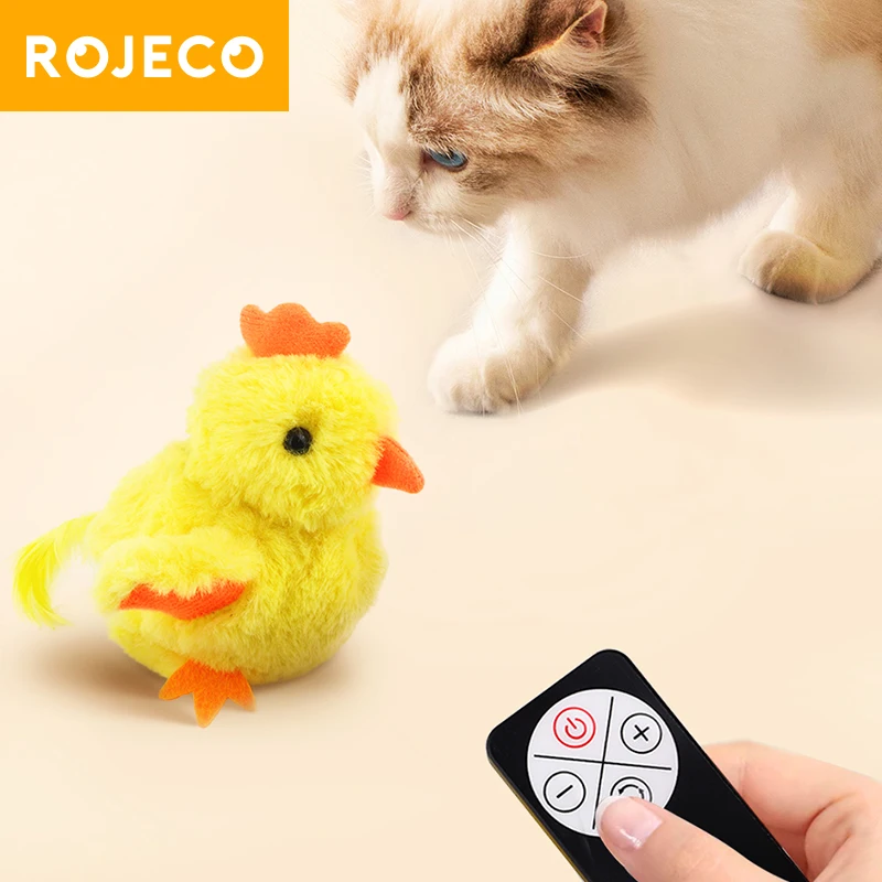 ROJECO Catnip Cat Toys Interactive Flapping Chick With Realistic Chick Sound Touch Activated Remote Control Rechargeable Cat Toy