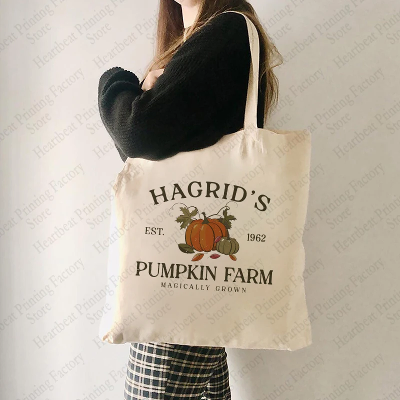 Hagrid's Pumpkin Patch Pattern Tote Bag Canvas Shoulder Bags for Funny Halloween for Her Commute Women's Reusable Shopping Bags