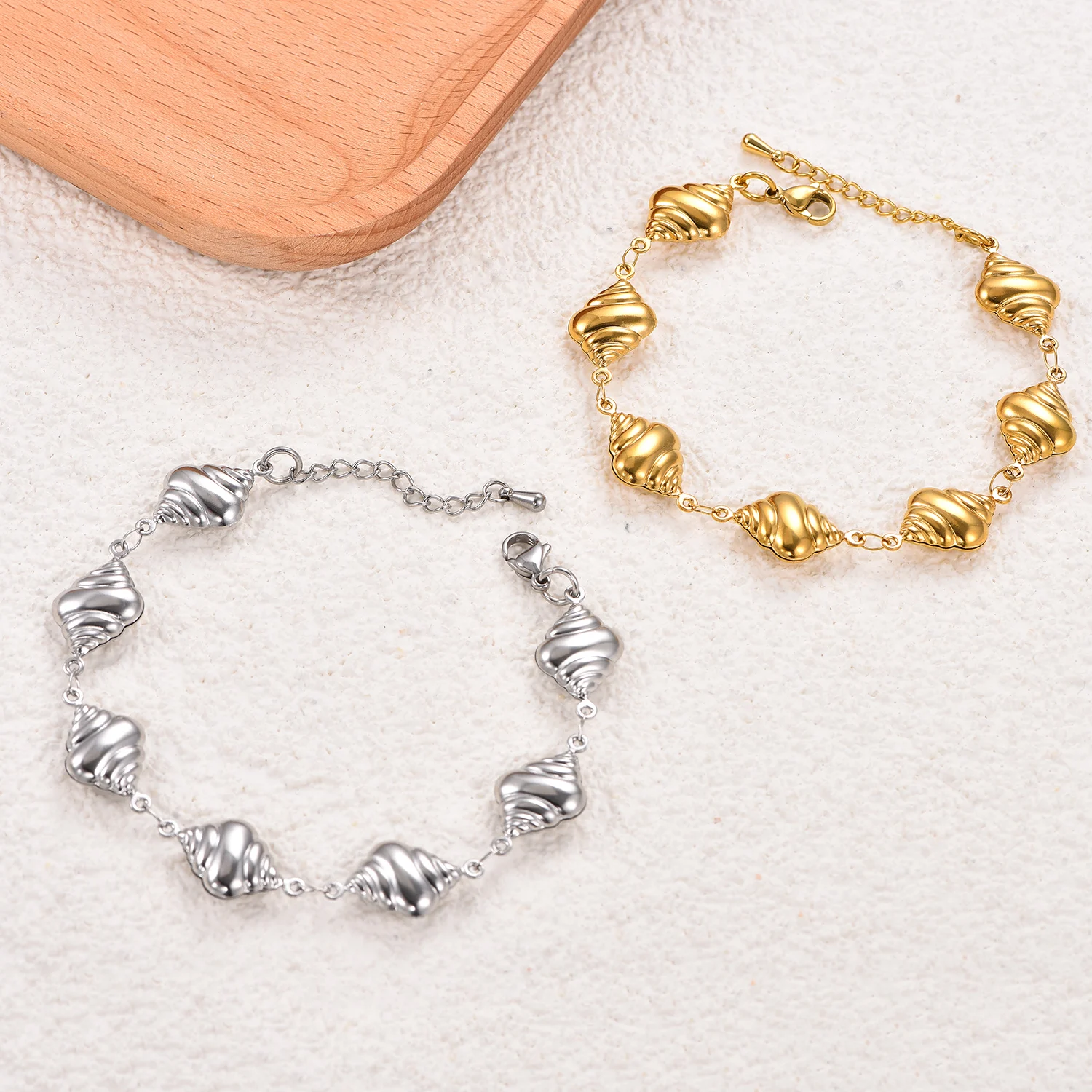 Trendiges Damenarmband aus vergoldetem Edelstahl, Muschel-Accessoires, Armbandkette, ästhetischer Schmuck – Detail 1