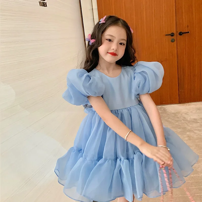 Birthday Dress For Girls Princess Kids Dress Girls Puff Sleeve Tulle Children Ball Gown Dresses New Summer Elegant Kids Clothing