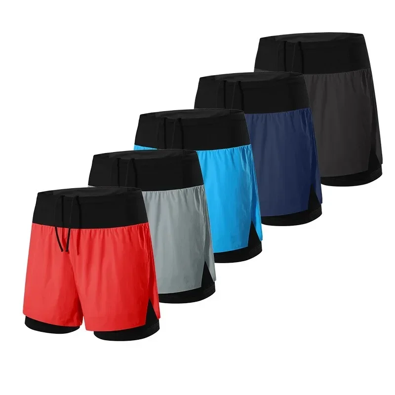 

Summer Quick-drying Jogging Shorts Men's Fake Two-piece Double-layer Casual Training Basketball Elastic Sports Shorts