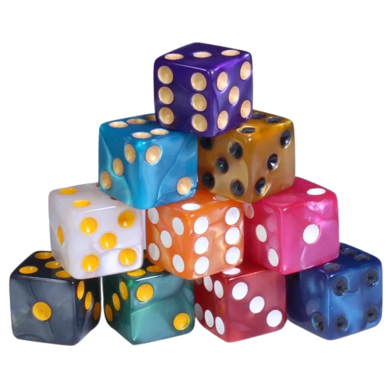 10 pcs/lot Square Corner Point Dice Color Pearl Pattern Design Board Game Accessories  16mm