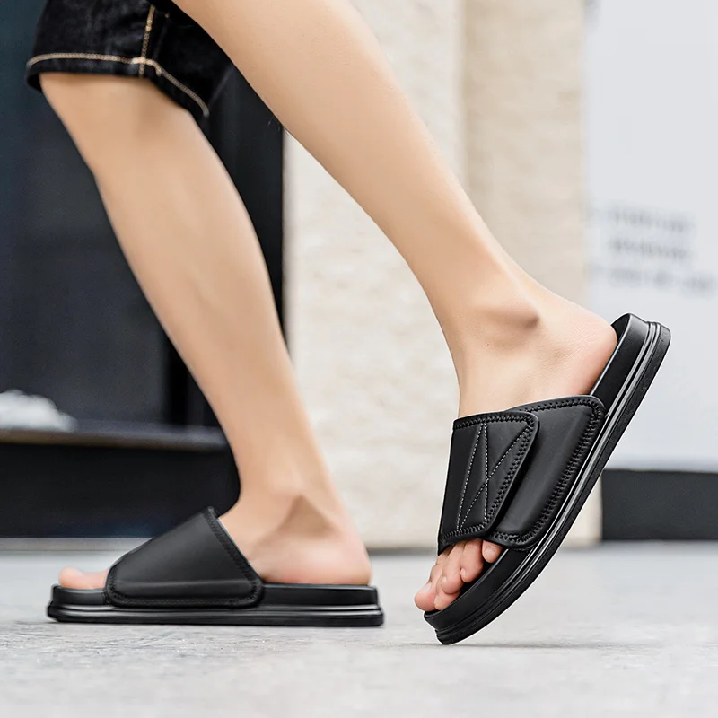 Men's Shoes 38-44 High-end Leather Fashion Slippers Casual Comfortable Sandals Summer Beach Flat Non-Slip Bathroom