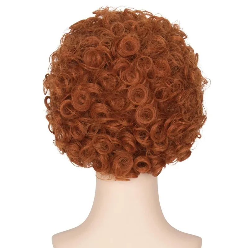 برتقالي مجعد للنساء زي السيدة روبر قصير برتقالي شعر مستعار صناعي مقاوم للحرارة شعر مستعار آني للبالغين حفلة الهالوين