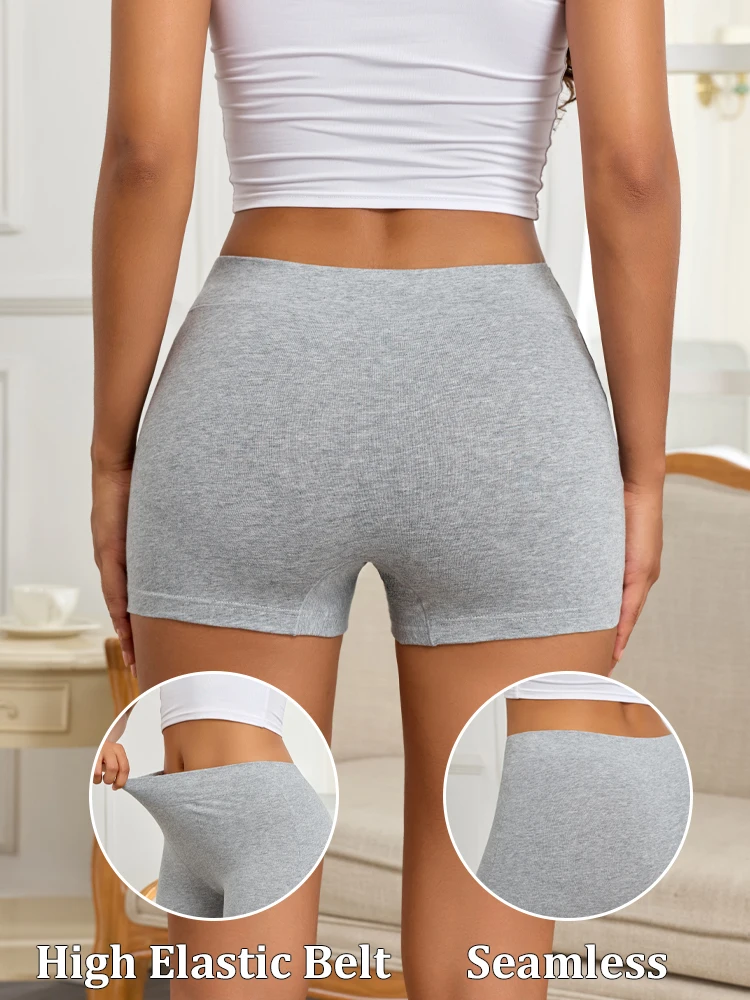 S-XXL Cotton High Waist Boyshorts Underwear Women High Elastic Solid Color Panties Sexy Breathable Safety Shorts Casual Lingerie