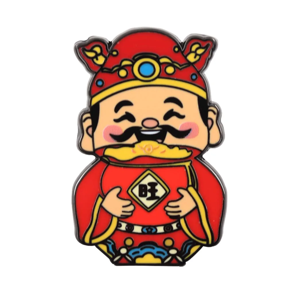 Chinesischer Gott des Reichtums Emaille-Anstecker, niedliche Caishen-Brosche „Wang“, Wohlstandsbrosche, Glücksbringer, Schmuck, Geschenk, Neujahr, Frühlingsfest – Detail 1
