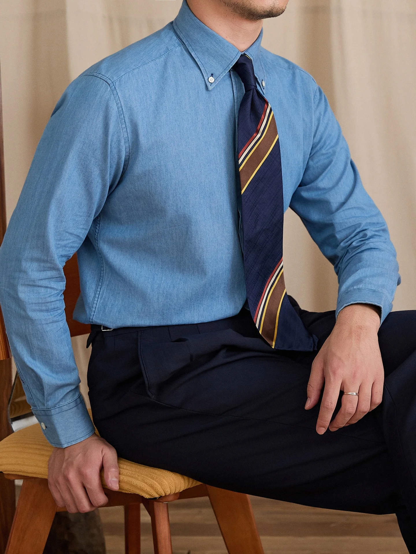 

Мистер. Мужская рубашка Deer Tee Commuter из итальянского денима с длинным рукавом, 100% хлопок, в стиле Неаполь Ретро, модная деловая одежда для мужчин