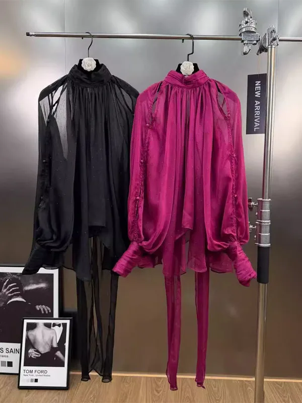 

Прозрачная марля в стиле ретро, свободный дизайн, универсальный Ele, весна 2026, женские модные длинные свеки для поездок на работу