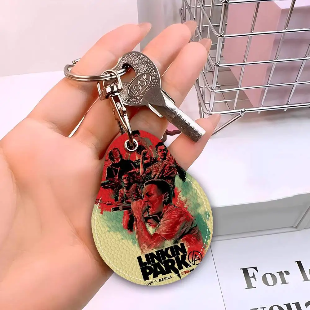 American Rock Legends-C-Chester-B-Bennington 1PCS PU Leather Keychain Protective Case Door Tags Card Bag Key Tag Ring