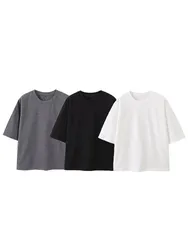 HH Summer Women Solid T-Shirt Loose Casual O Neck Short Sleeve Shirt Vintage Woman Classic Style T Shirts Chic Top Tees