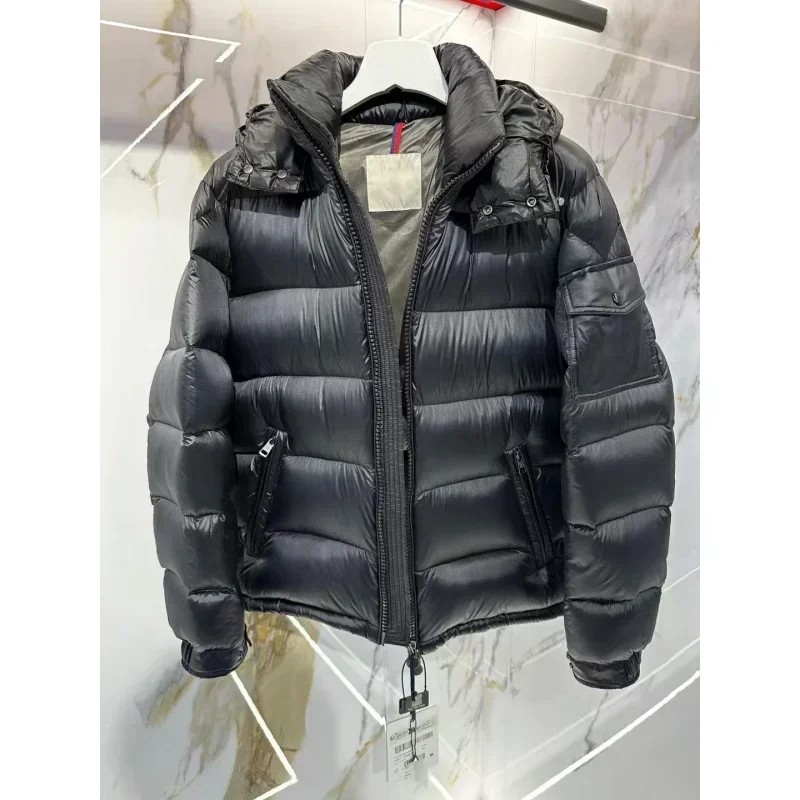 Mo * cl * r cor sólida à prova de vento colheita puffer jaqueta unisex inverno grosso estilo curto branco ganso para baixo moda jaqueta dos homens outerwear