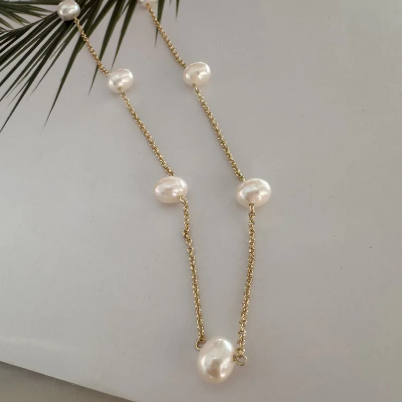 New fashion fresh simple irregular oval strong light freshwater pearl necklace female jewelry