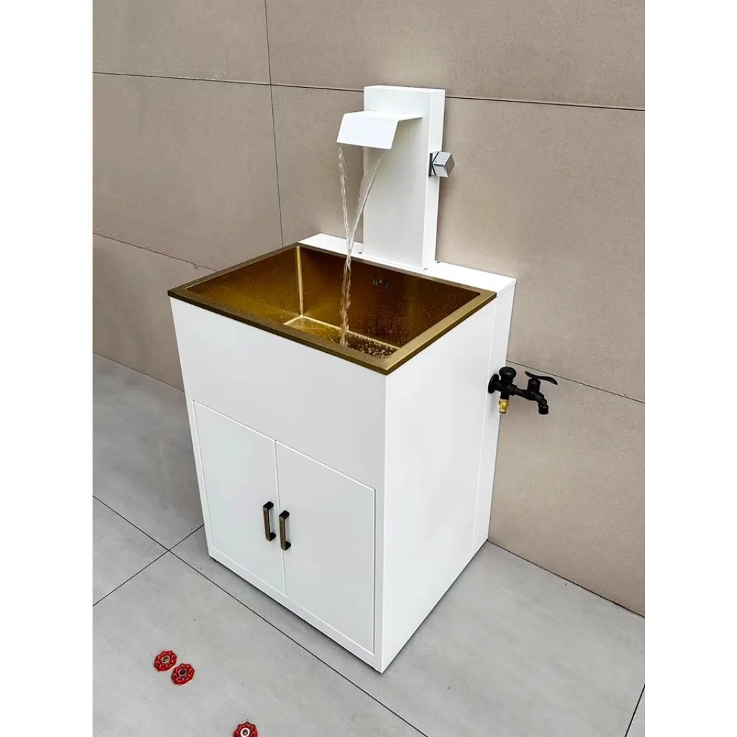 

Balcony Wash Basin Outdoor Courtyard White Simple Floor-Standing Inter-Platform Basin Terrace Garden Pool Wall Sink