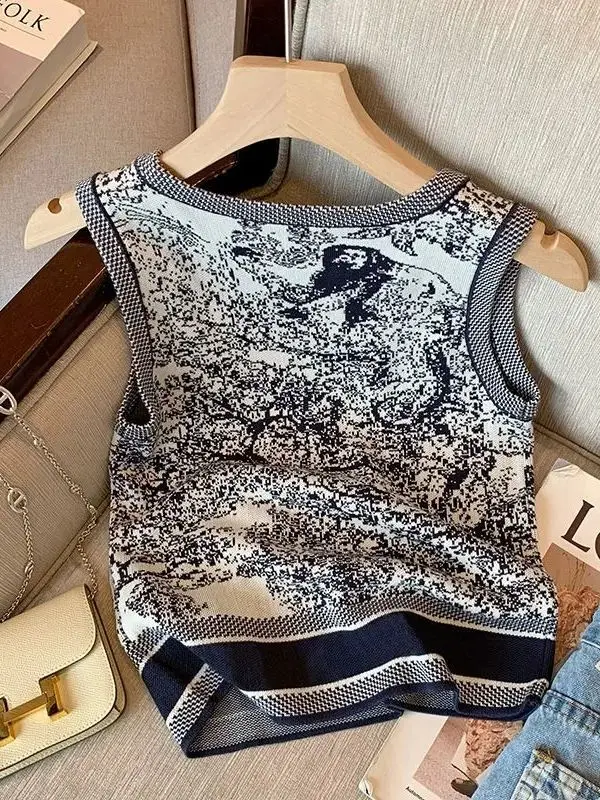 Knitting Tank Tops Women Camisole Summer Korean Fashion Vest Tiger Print Luxury Designer Sleeveless Top Women Clothes