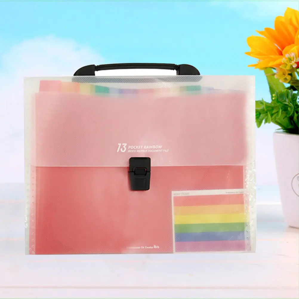 

Waterproof 13-Pocket Rainbow Accordion File Organizer Bag Premium Plastic Large Capacity A6 Document Storage Bag for Students