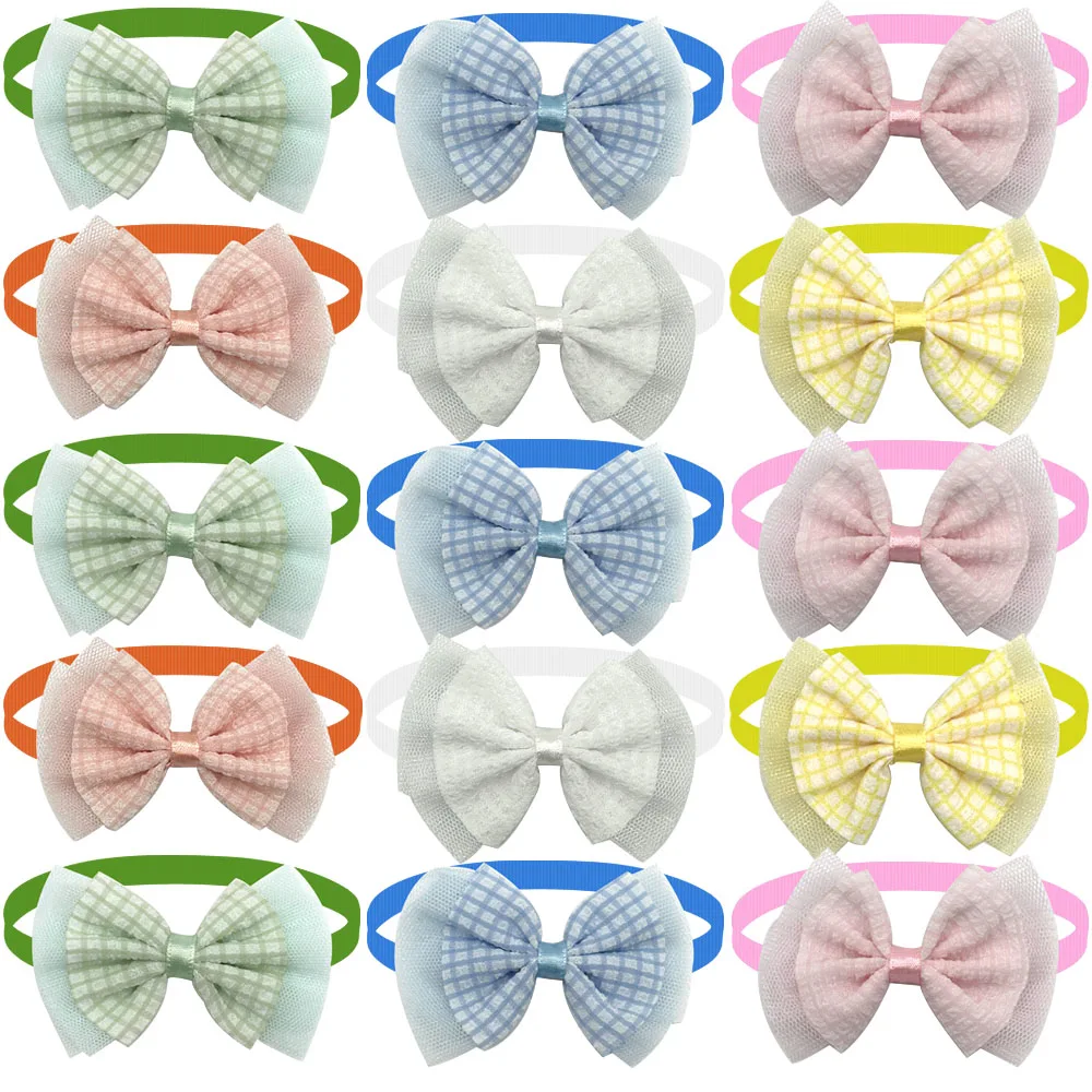 50/100Pcs Plaid Dog Bow Ties Pets Cat Grooming Accessories Cute Tartan Dog Bowties Bowknots Decoration Bows For Small Pets