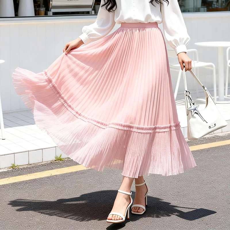 

Тайваньская сетчатая юбка, женская юбка длиной миди с деревянными ушками, юбка трапециевидной формы с высокой талией из полиэфирного волокна...