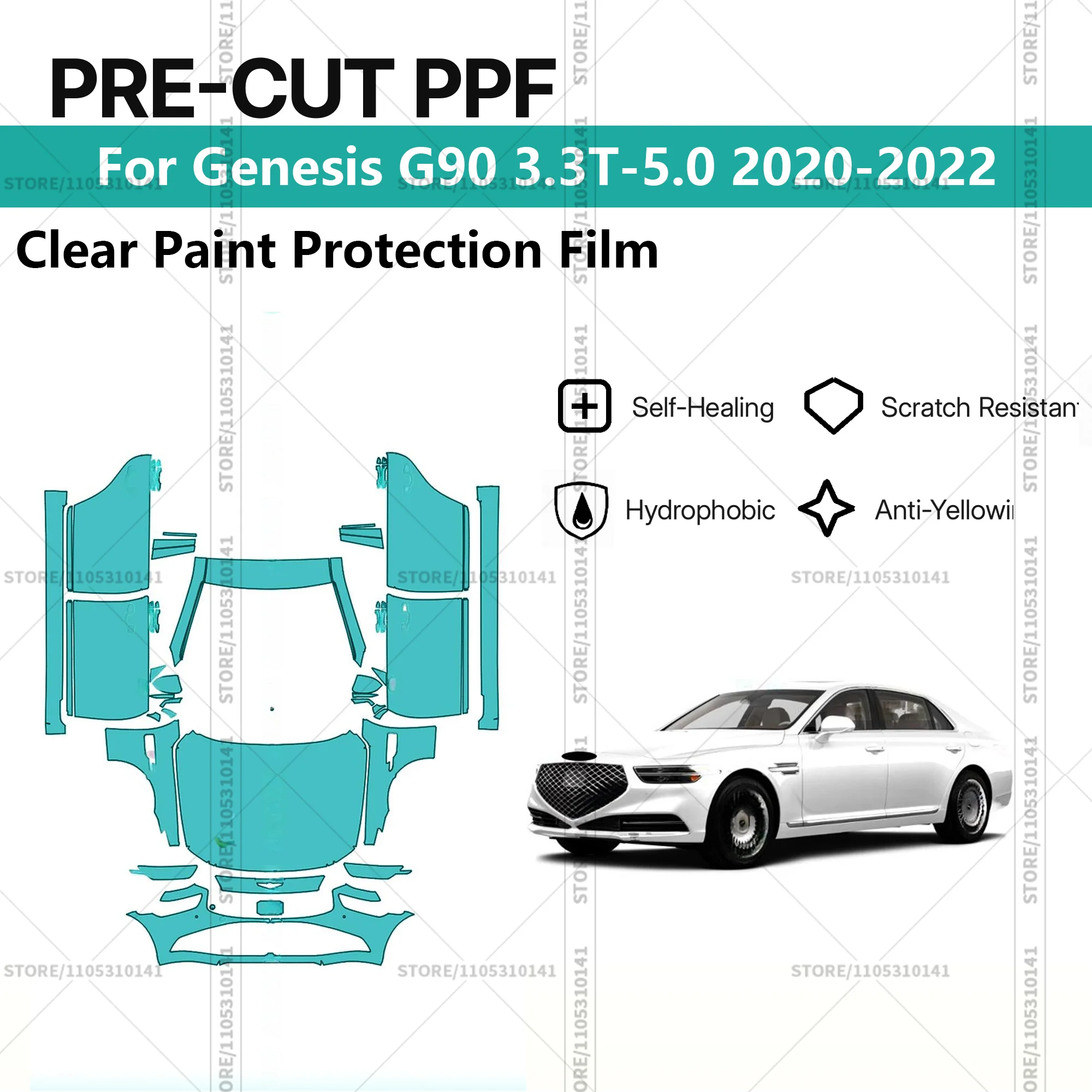 

Pre-Cut Paint Protection Film PPF Transparent Car Film Automotive PPF Front Kit-Doors For Genesis G90 3.3T-5.0 2020-2022