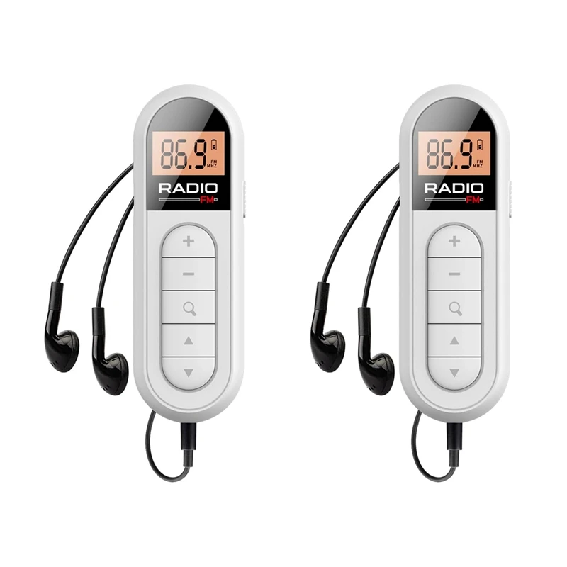 

2X Mini Pocket FM Radio 300Mah Rechargeable Portable 76-108MHZ Radio With Backlight LCD Display Wired 3.5Mm Headphones