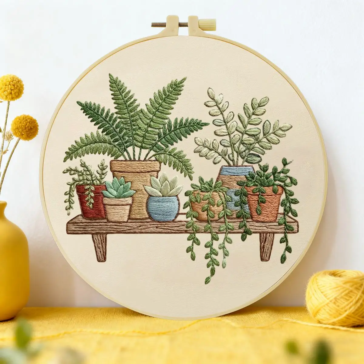 1 Stück 20X20CM/15X15CM 7,87/6,3 Zoll Grünpflanzen Stickerei Starter-Kit DIY-Kit DIY-Stickerei-Set für Anfänger – Detail 1