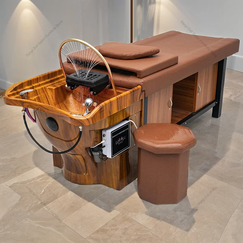 Thai Style Head Spa Shampoo Chair Nordic Originality Ergonomics Hair Salon Shampoo Bed Shower Stylist Salon Furniture Silla FYSC
