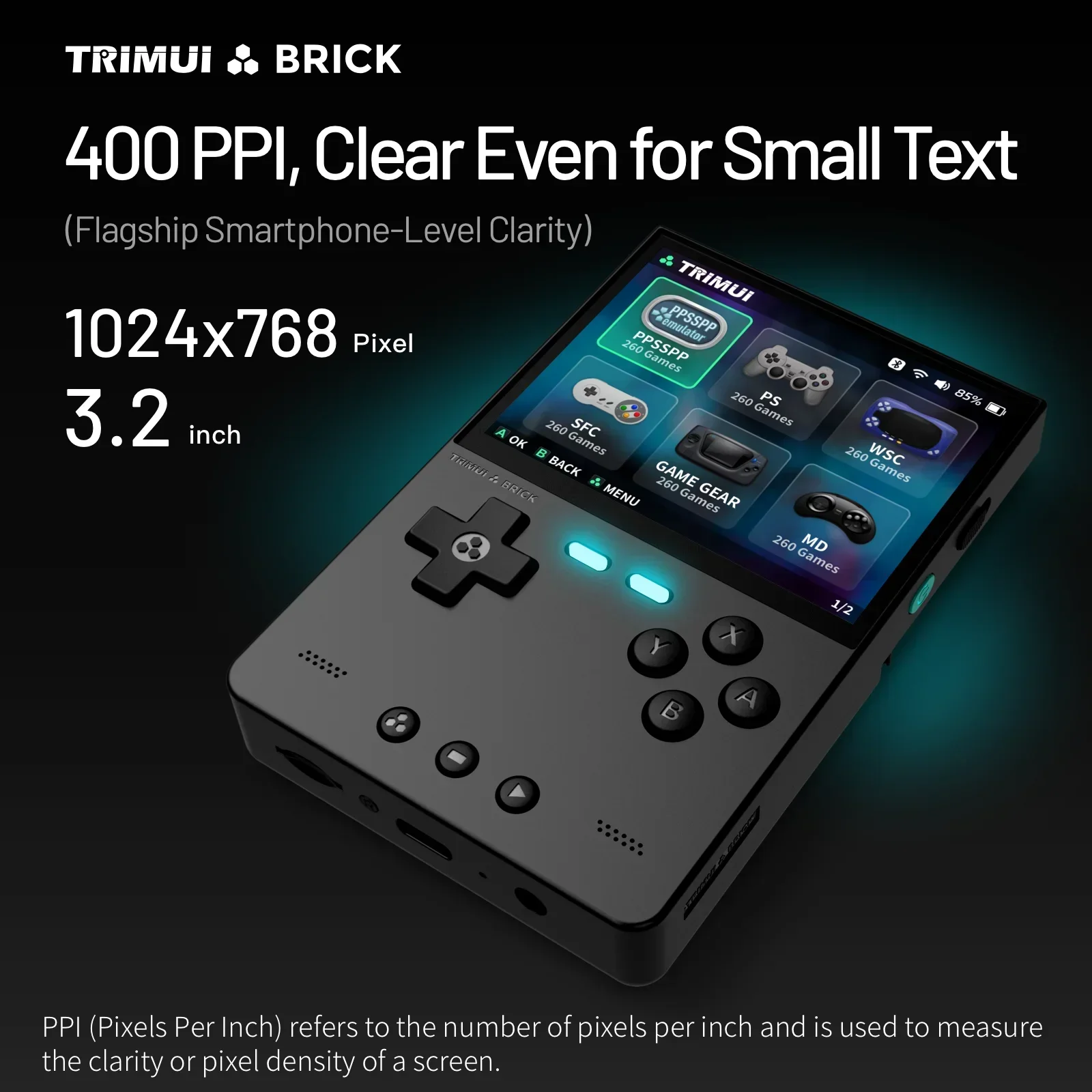 TRIMUI BRICK-Console de jeu rétro portable, écran IPS 400PPI, système Linux, batterie longue durée 3000mAh, effet LED d\'ambiance, touches cadeaux