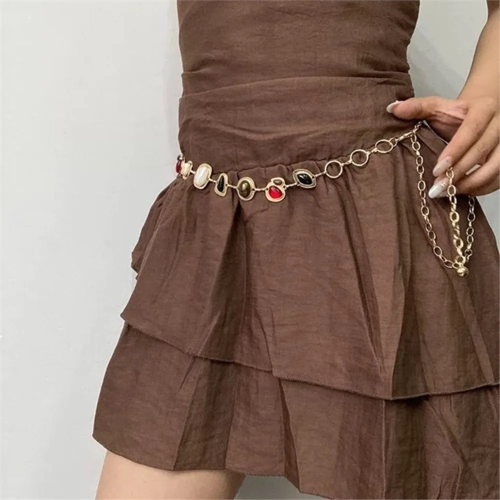 Y2K Vintage Simulated Gemstone Waist Chains Personality Versatile Belt Chain Adjustable Boho Hip Chain for Women