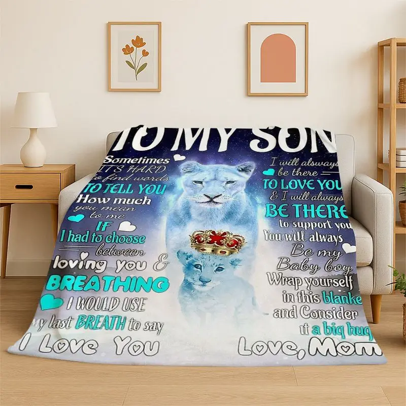 Gift Thanks To My Son Letter Present Flannel Blanket Soft Throw Blanket for Bedroom Living Room Bed Travel Camping Picnic Nap