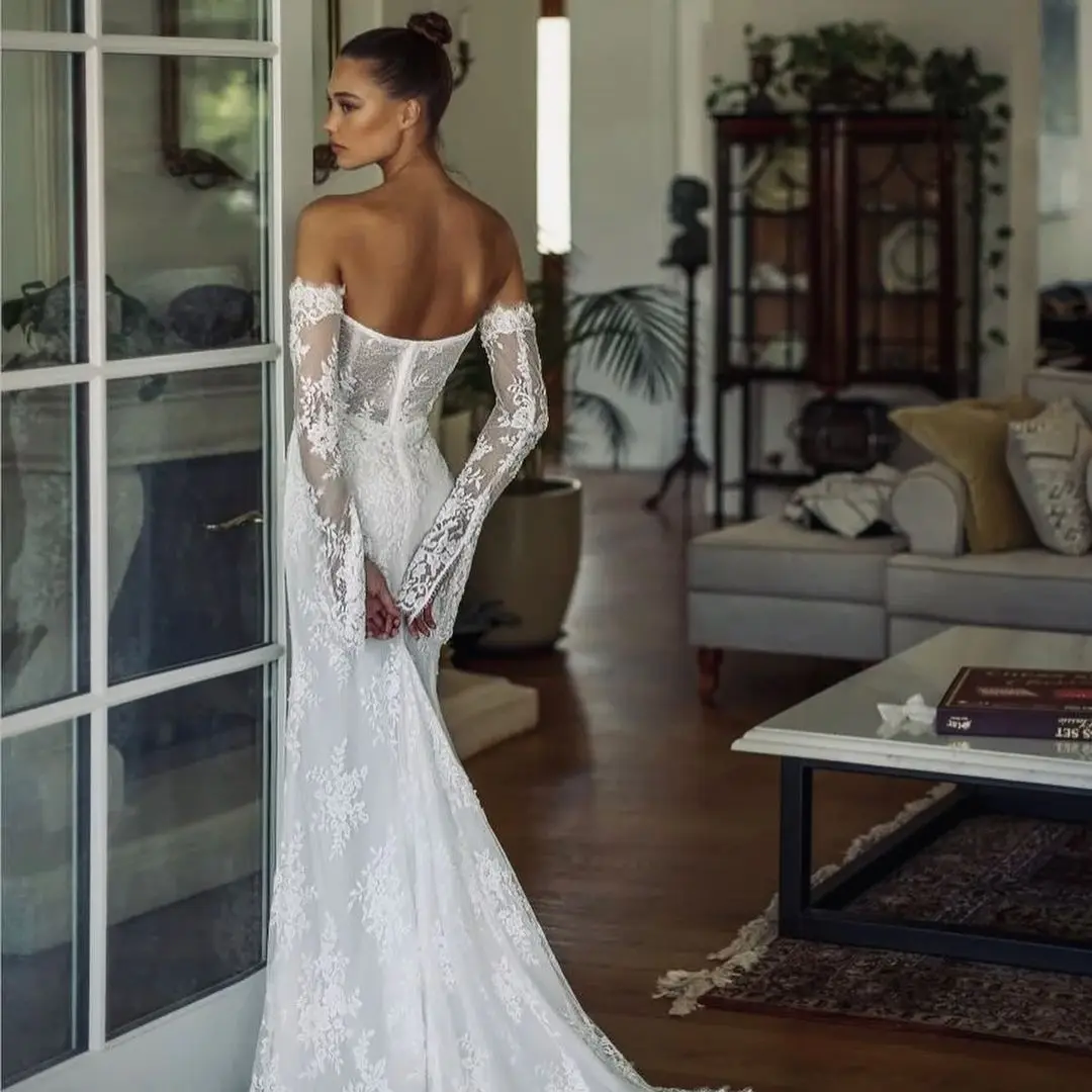 FATAPAESE Customzied Soft Lace Wedding Dress Off the Shoulder Ivory Tulle with An Elegant Intricate Lace Gown Bridal Mermaid