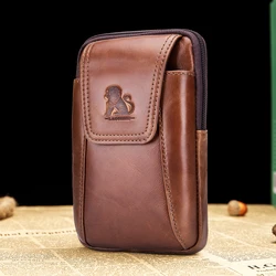 1pc Genuine Leather Mobile Phone Bag Men's Cowhide Waist Bag Wearable Belt Can Be Hooked Business Commuting Durable Wear-resista