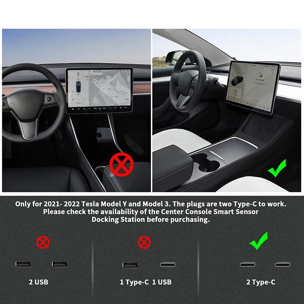 

For Tesla Model 3 Y 2021 2022 Accessories 27W Quick Charger Docking Station, 4 In 1 USB LED Hub Center Console Sensor