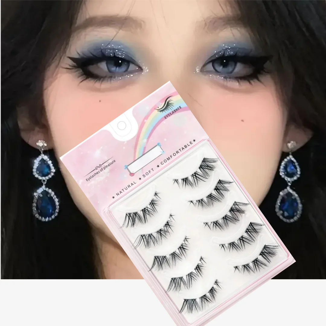 5 pares de cílios postiços Fox Eye - maquiagem leve esfumaçada, extensões de ponta de olho inclinado e curvadas