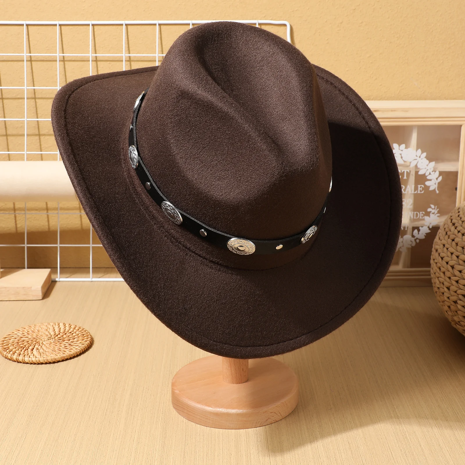 

Cowboy Western Hat for Men Women Vintage Felt Hat Wide Brim Lightweight Universal Fit Accessories