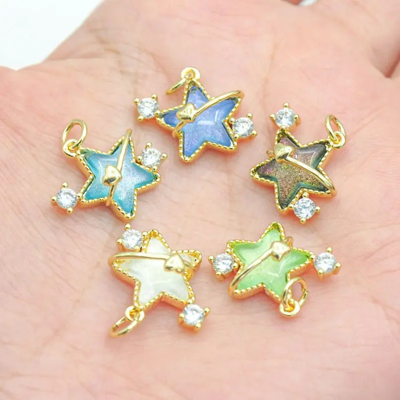 

1Pcs Invisible Setting Pendant Charms Copper Cubic Zirconia Gold Color Point Star Gift For Her Approx 16x17.7mm Jewelry