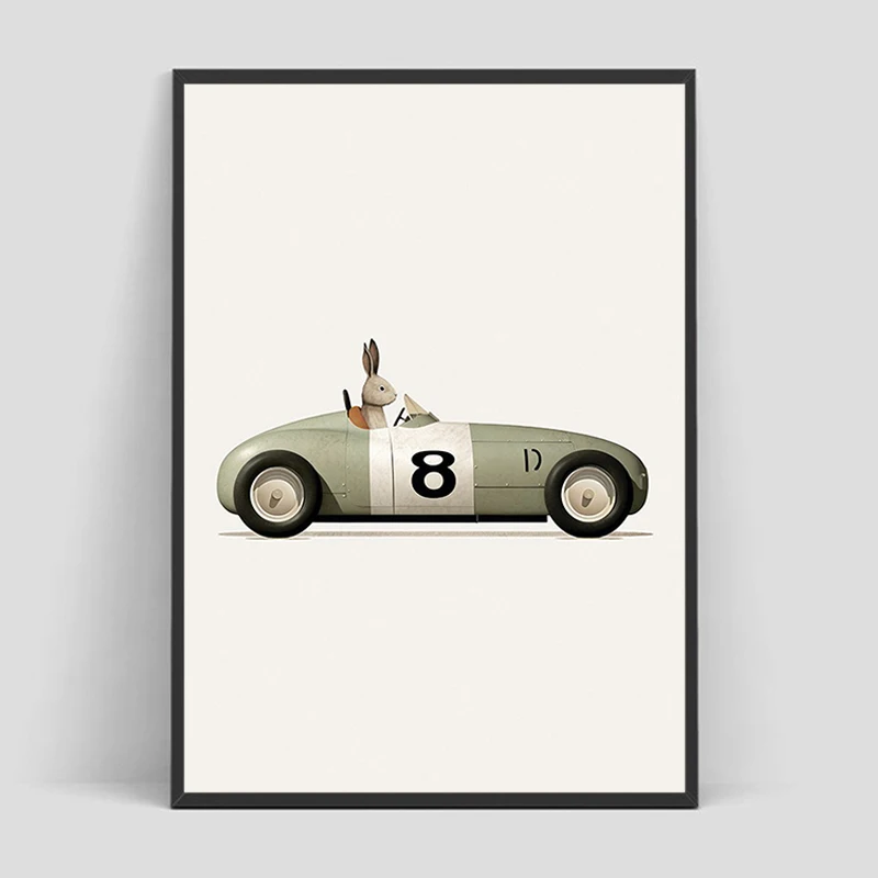 

Funny Cartoon Animals Car Art Nursery Wall Poster Print Giraffe Bear Rabbit Children Kid Room Minimalist Interior Posters Gift