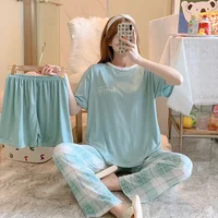 New women's summer three-piece pajamas homewear women short-sleeved trousers cartoon leisure women's homewear pajamas set - Image 6