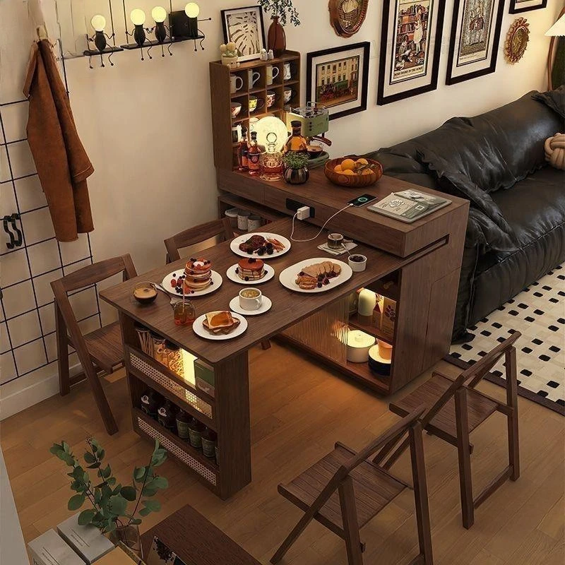 

Island solid wood dining table integrated rotating small apartment telescopic bar side cabinet sofa partition cabinet combinatio