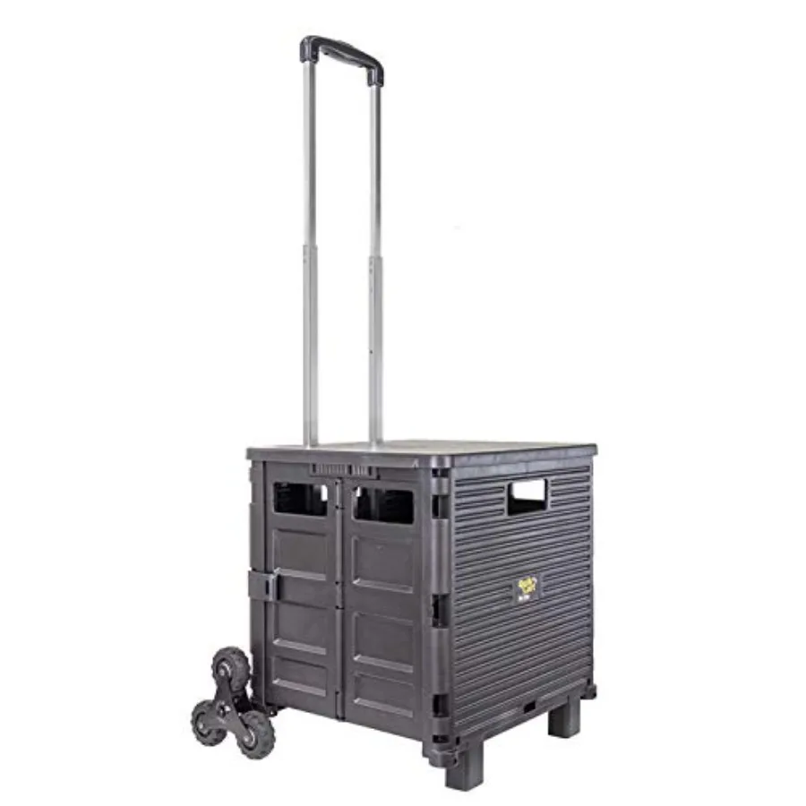 

Teacher utility cart with heavy-duty collapsible basket, black polypropylene, wheeled rolling design for classroom use, include