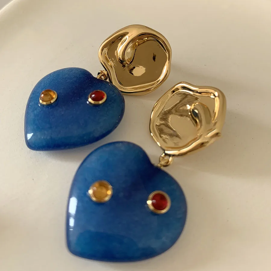 

Blue heart retro ins summer earrings for women girls sweet new eardrop