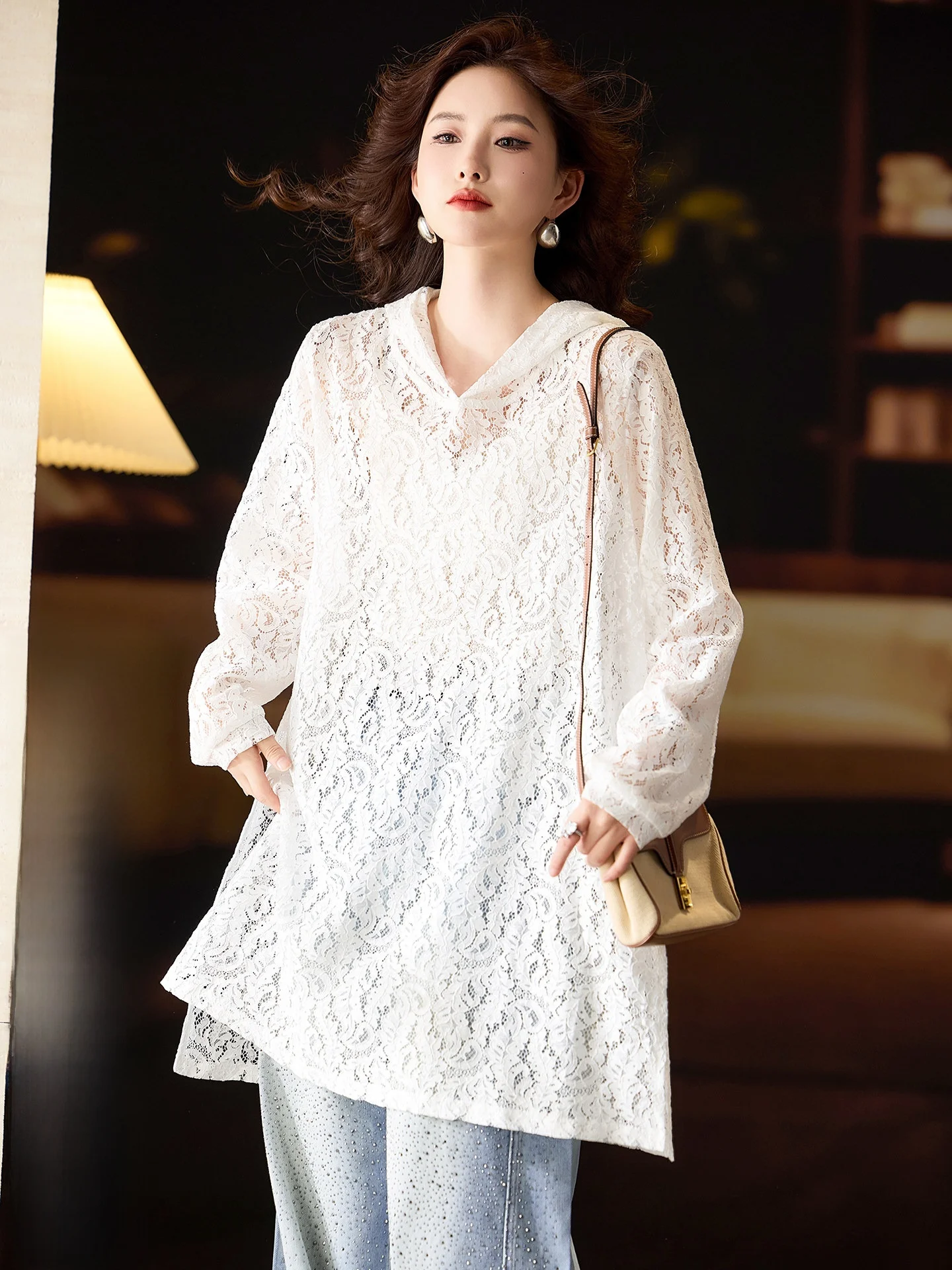 

Chic Lace irt Women's Loose Long Sve Street Sle Spring New plus Size Casual Breathable Polyester Fiber Hat Design