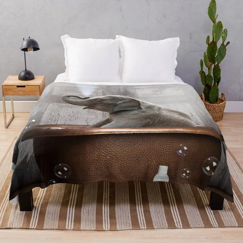 

Elephant in Bathtub Throw Blanket Flannel Fleece Soft Warm Throw Blanket