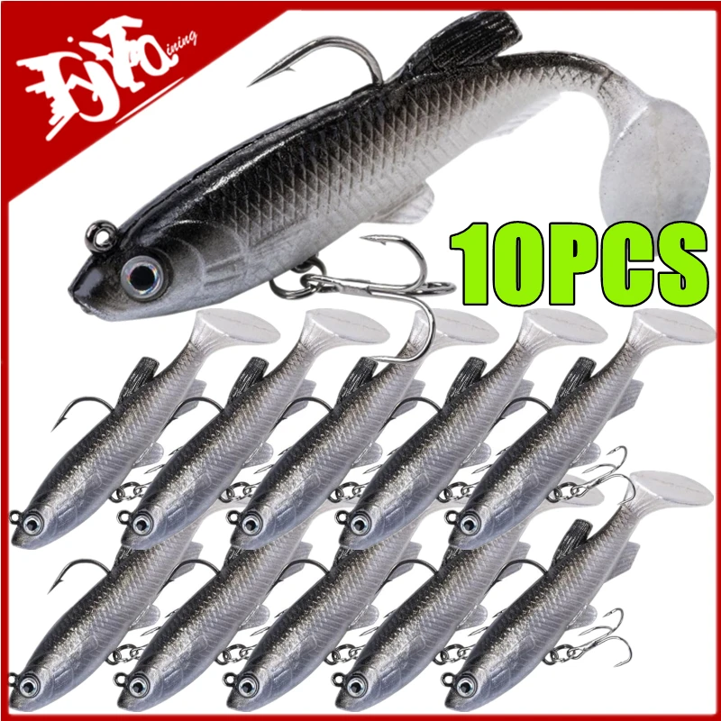 New 10-1PC Jig Hook Silicone Soft Bait Set Swimbait 8cm 14g Fishing Wobblers Artificial Rubber Baits for Pike Bass Lure Tackle