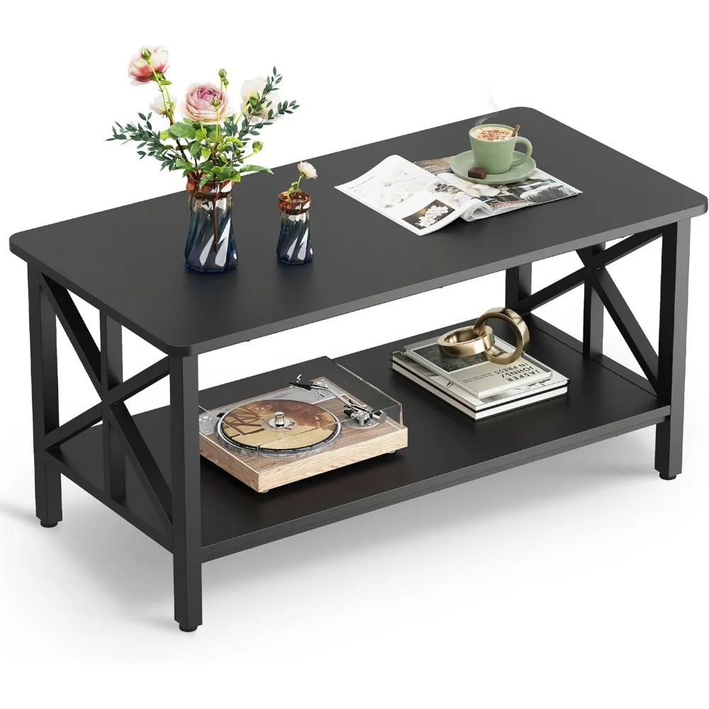 

Preferred Coffee Table for Living Room, 39 Modern 2-Tier Center Table with Round Corners, Storage Shelf, Farmhouse Style Small C