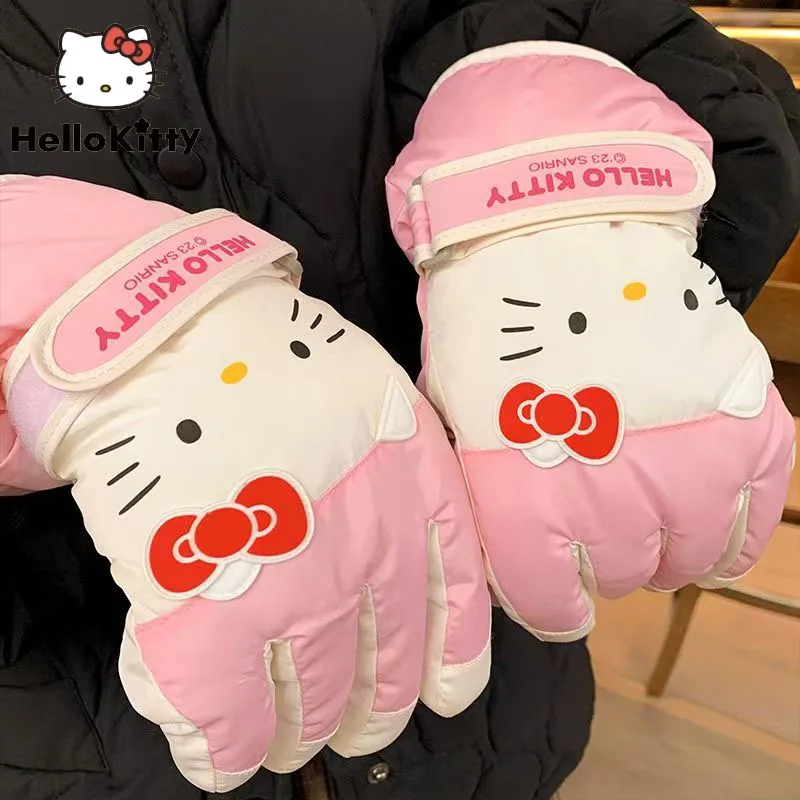 Hello Kitty zimowe kreskówki snowboardowe rękawice narciarskie antypoślizgowy ekran dotykowy wodoodporne jazda ciepły śnieg damskie rękawiczki Kawaii anime prezenty