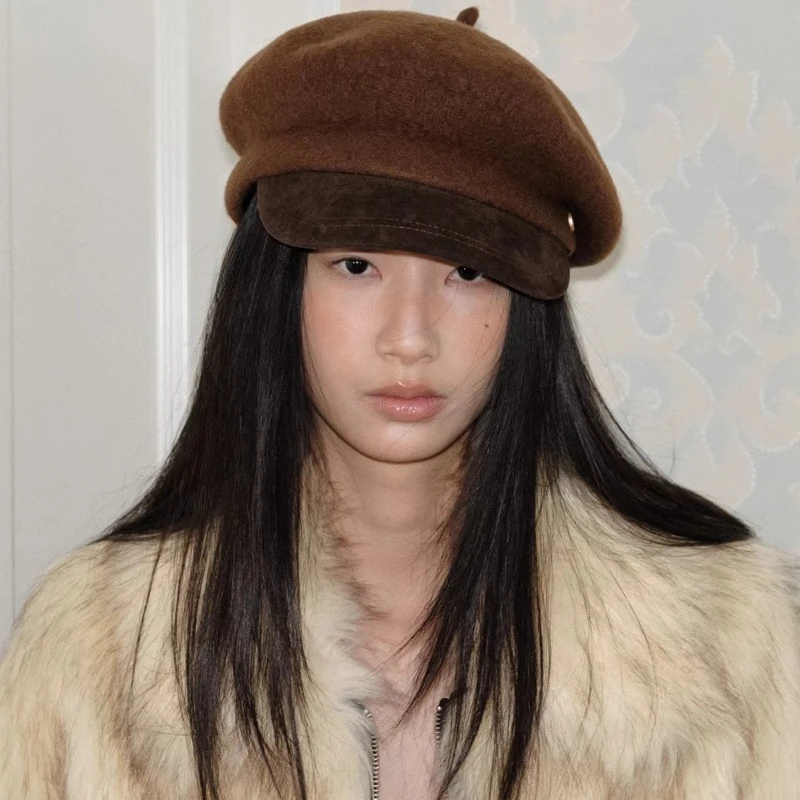 French Simple Wool Felt Beret Hats for Women Dome British Octagonal Brimless Hat Female Art Painter Party Cap Boina Hombre Gorro