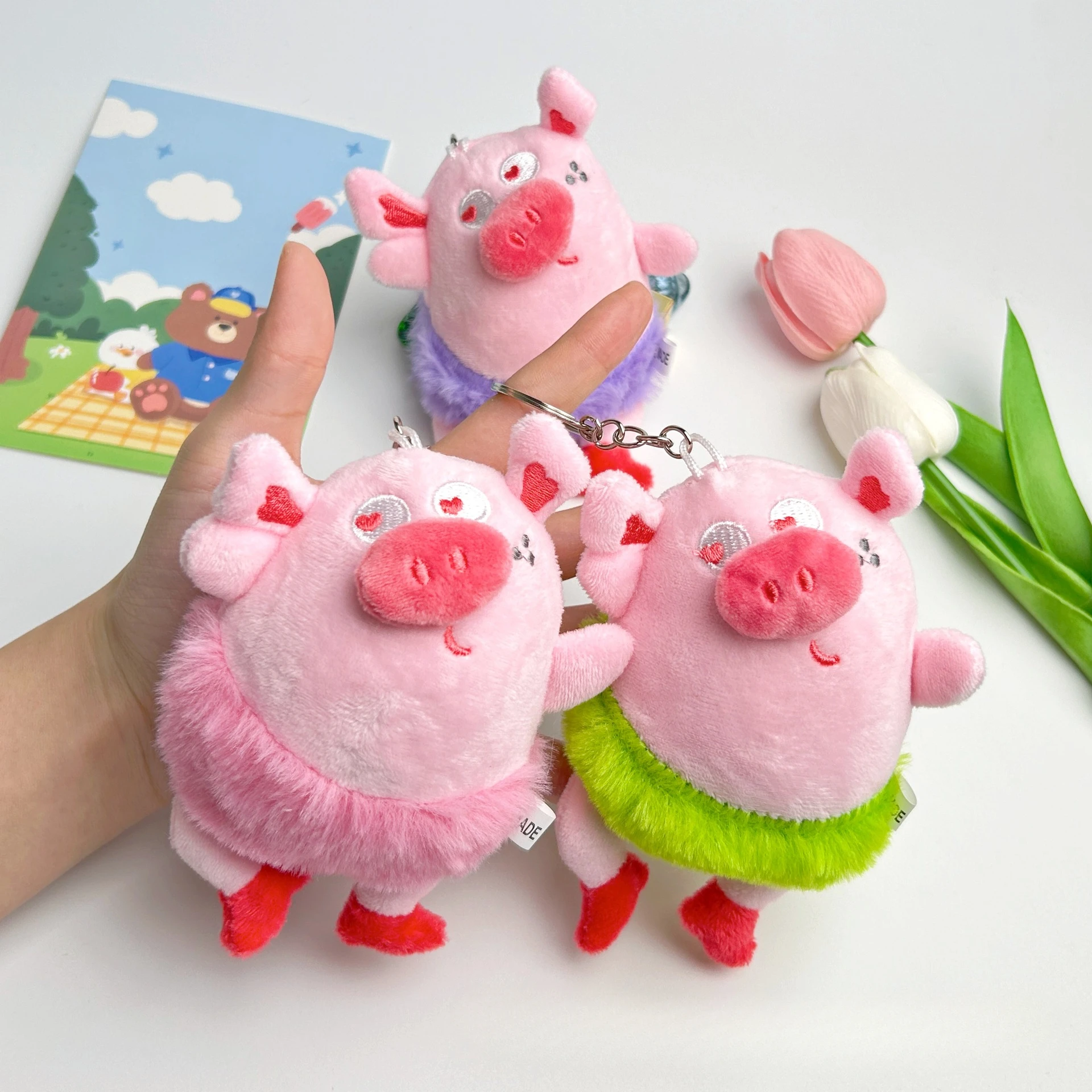 Stuffed Animals Plush Key Chain Funny Cartoon Ballet Pig Cute Pink Dress Pig Car Pendant Exquisite Brithday Gift for Friend