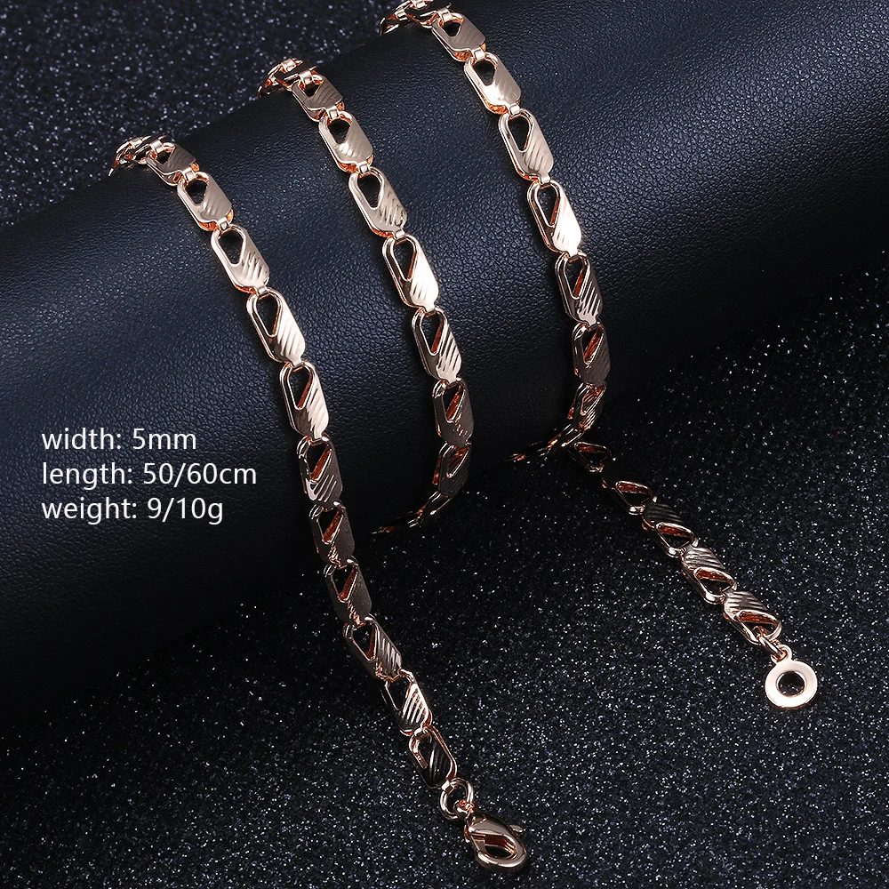 New 585 Rose Gold Color Necklace For Women Girls Rectangle Link Chain Necklace Wholesale Dropshipping HCN54