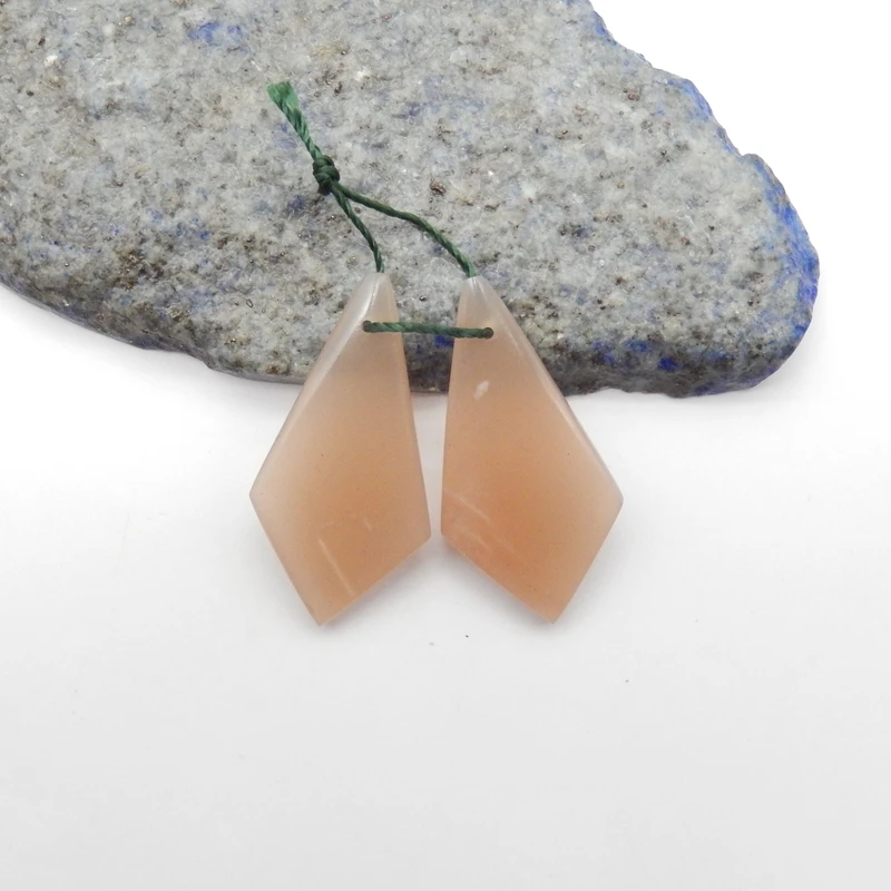 Natural Red Sun Sitara Gemstone Earrings Handmade Fashion Jewelry Bead Accessories Women's Tie Shape 33x17x5mm 5.8g