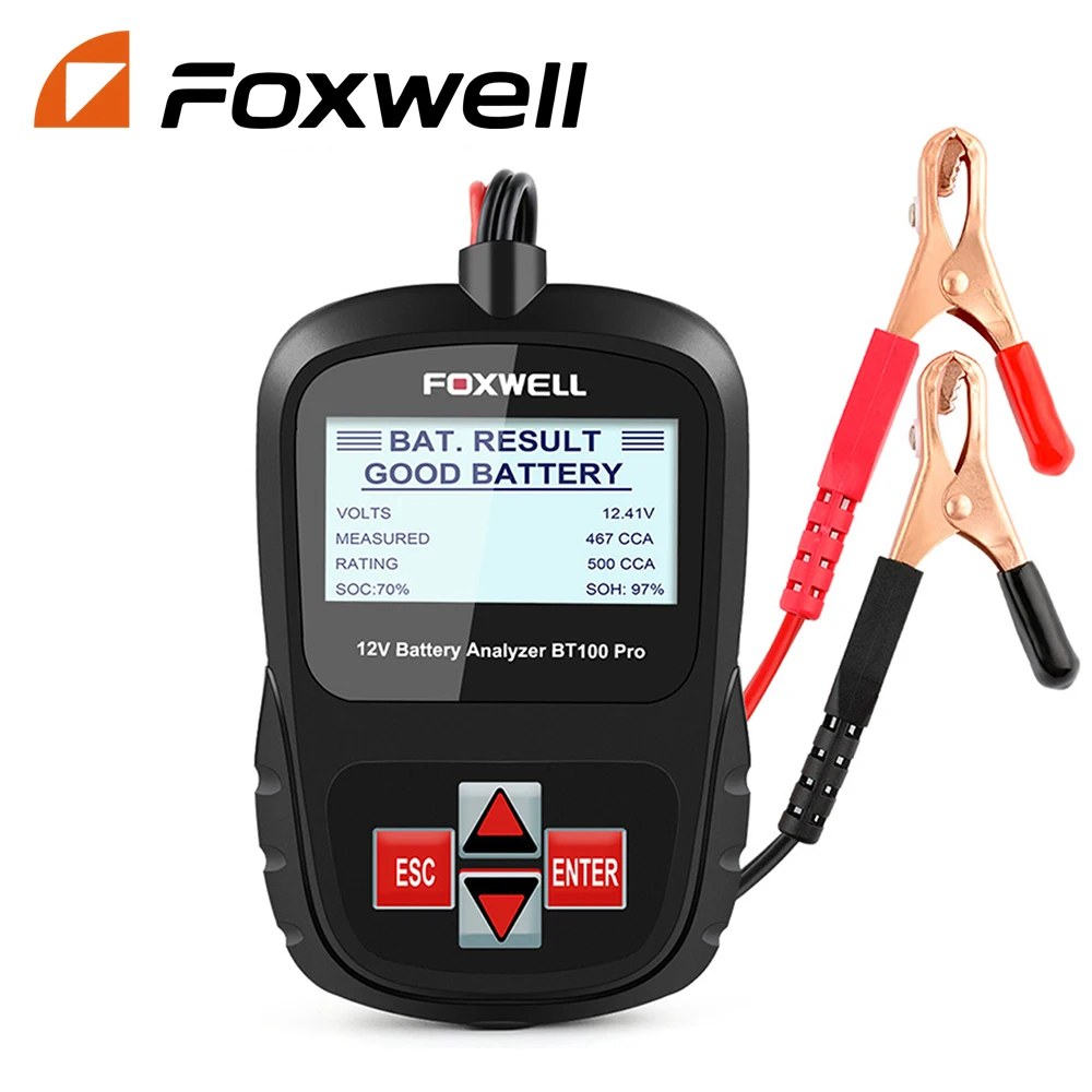 FOXWELL BT100 Pro 12V Car Battery Tester 100-1100CCA 12V Digital Battery Analyzer Vehicle Cranking Charging Scanner Tool